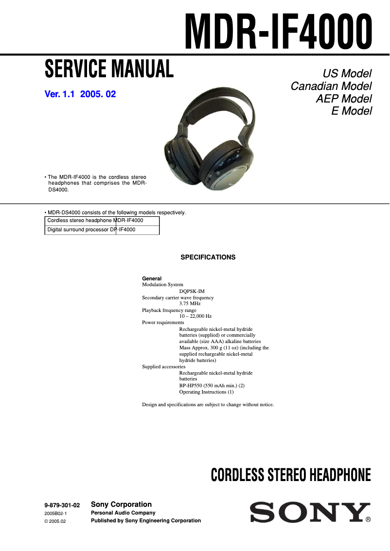 Page n°1 - Manuel utilisateur Sony MDR-IF4000