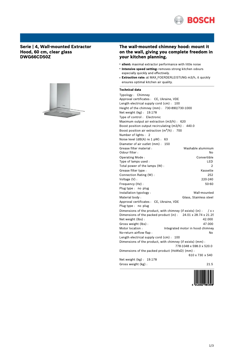 Page 1 de la notice Manuel utilisateur Bosch DWG66CD50Z