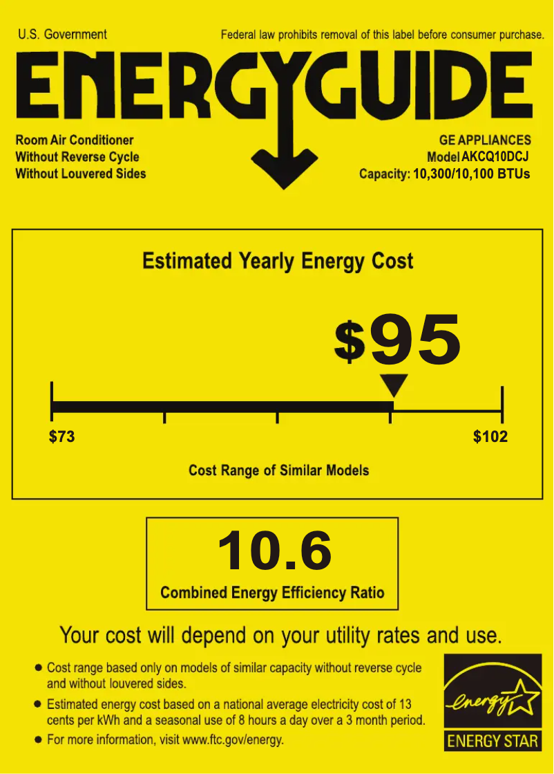 Page 1 de la notice Label énergétique GE AKCQ10DCJ