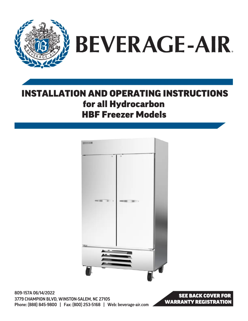 Page 1 de la notice Manuel utilisateur Beverage-Air HBF19HC-1