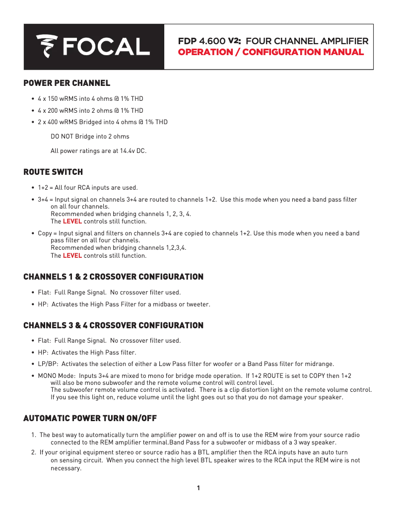 Page 1 de la notice Manuel utilisateur Focal FDP 4.600 V2