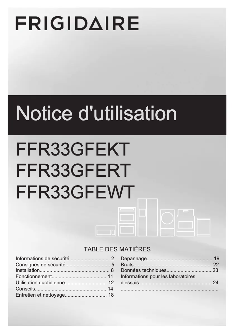 Page 1 de la notice Manuel utilisateur Electrolux FFR33GFERT