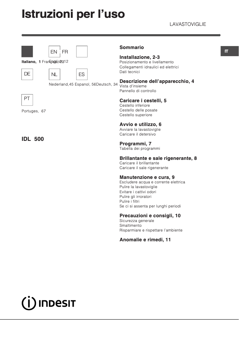 Página 1 del manual Manual de usuario Indesit IDL 500 S