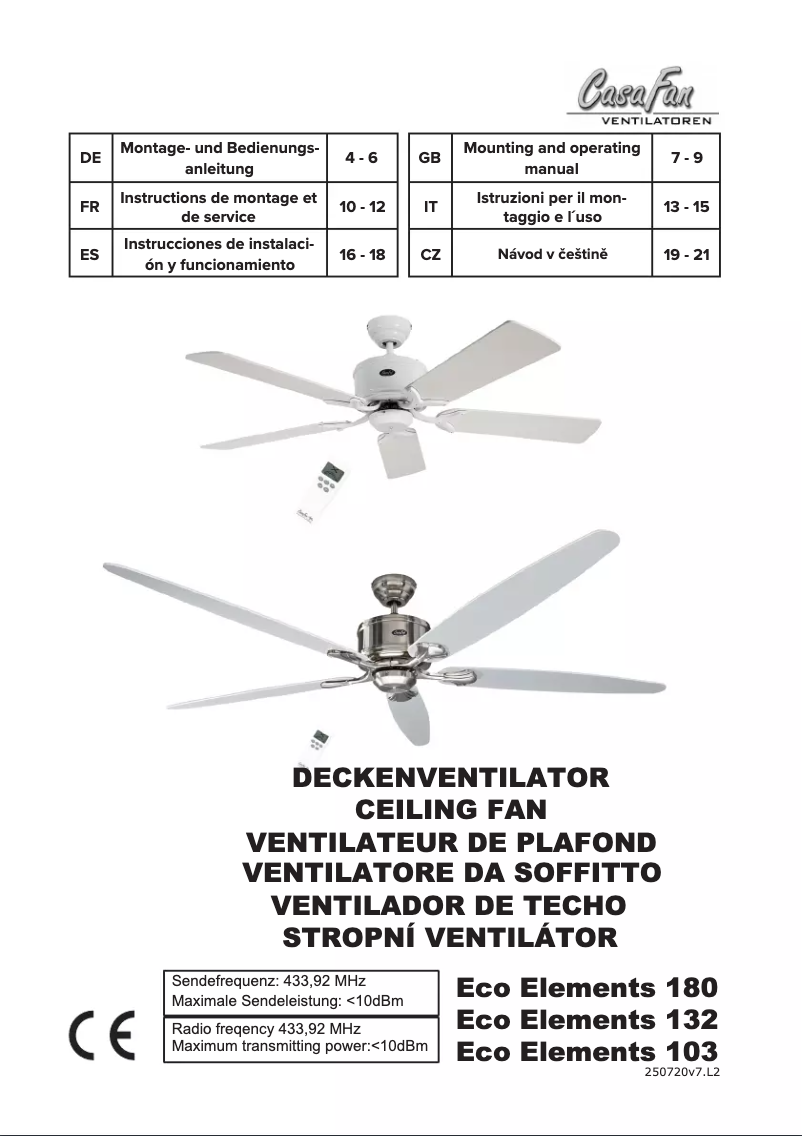 Image de la première page du manuel de l'appareil Eco Elements