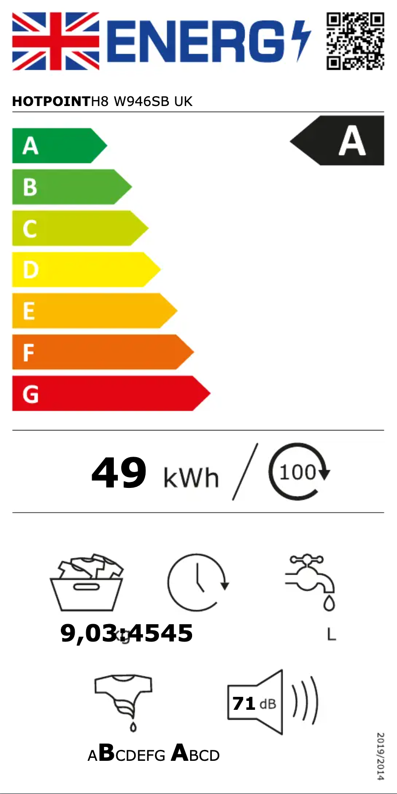 Page n°1 - Label énergétique Hotpoint H8 W946SB UK