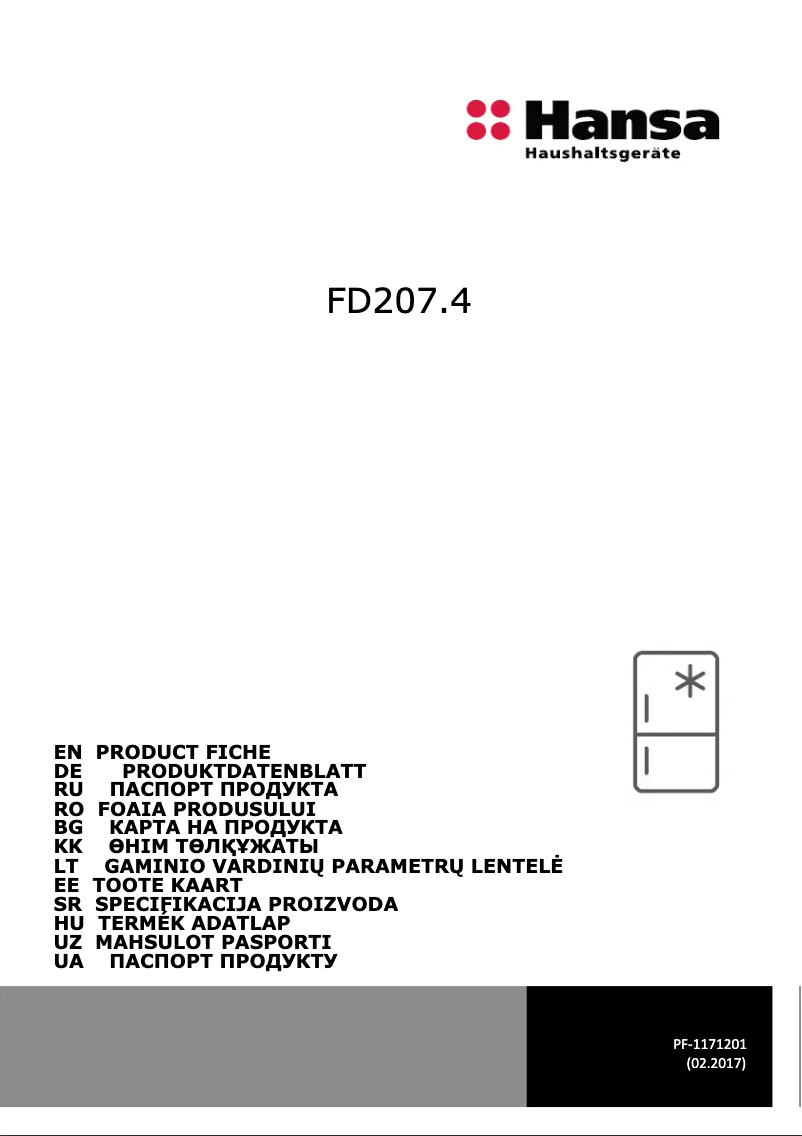 Page 1 de la notice Fiche technique Hansa FD207.4