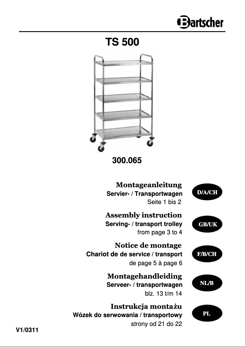 Page 1 de la notice Manuel utilisateur Bartscher TS501