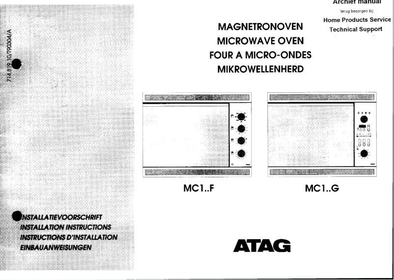 Page 1 de la notice Manuel utilisateur Atag MC111G