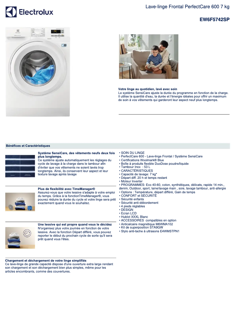 Page n°1 - Fiche technique Electrolux EW6F5742SP