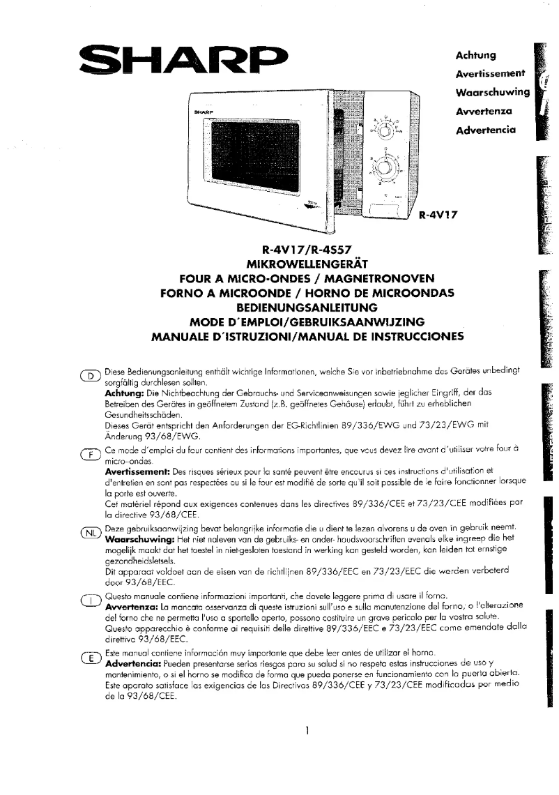 Page 1 de la notice Manuel utilisateur Sharp R-4V17