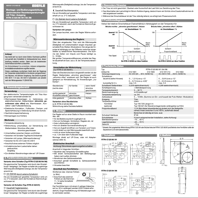 Page 1 de la notice Manuel utilisateur Eberle RTRT-E 52587