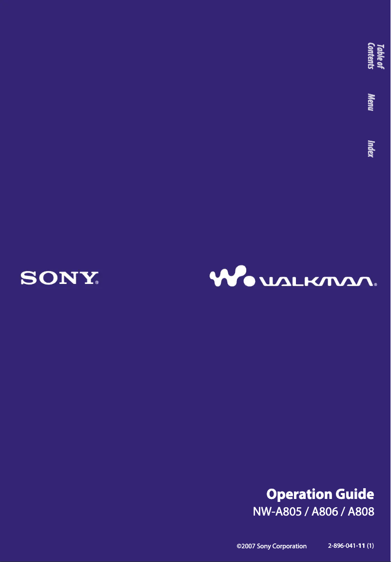 Page 1 de la notice Manuel utilisateur Sony Walkman NW-A805