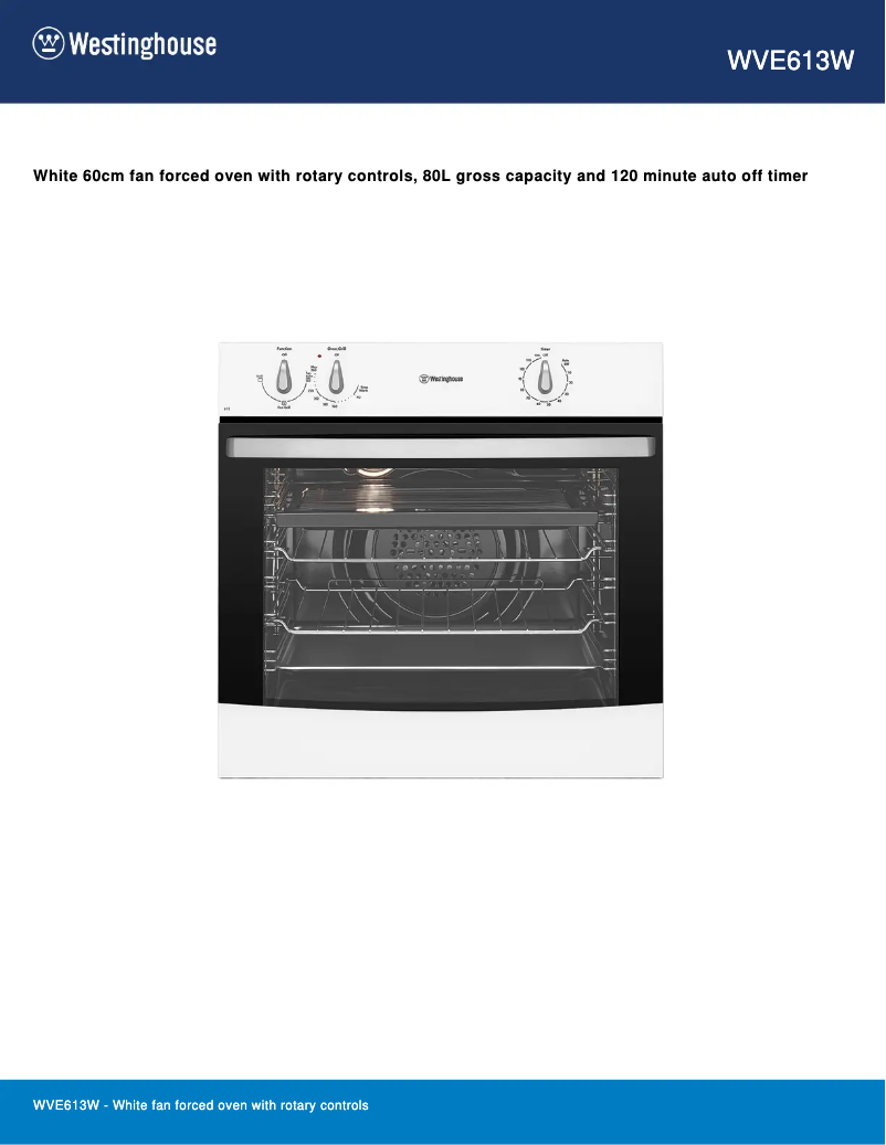 Page 1 de la notice Fiche technique Westinghouse WVE613W