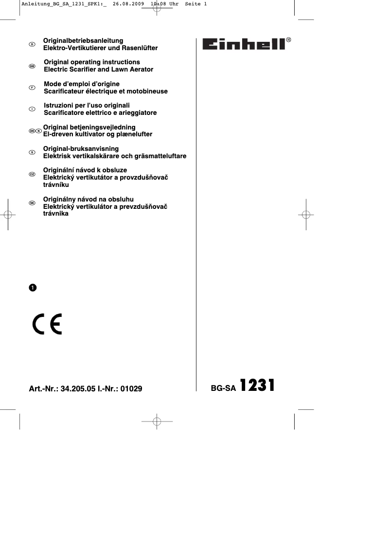 Page n°1 - Mode d'emploi Einhell BG-SA 1231