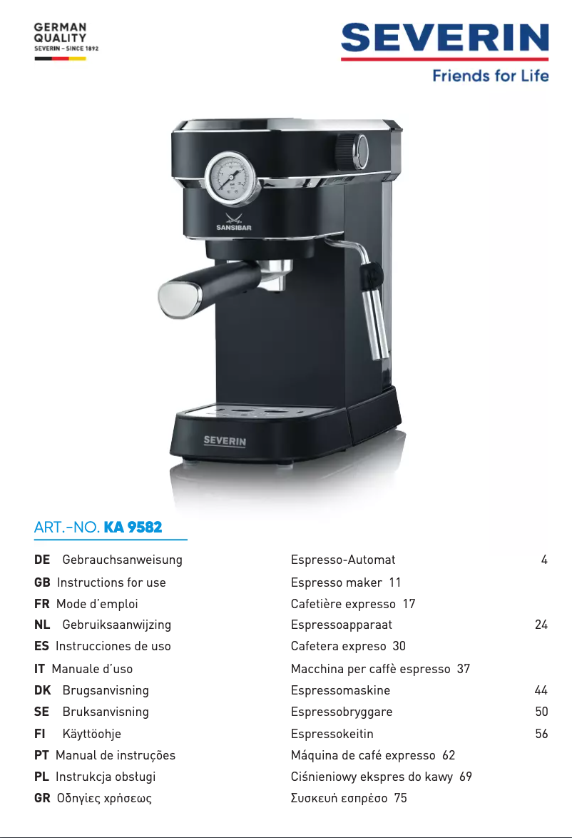 Page 1 de la notice Manuel utilisateur Severin KA 9582