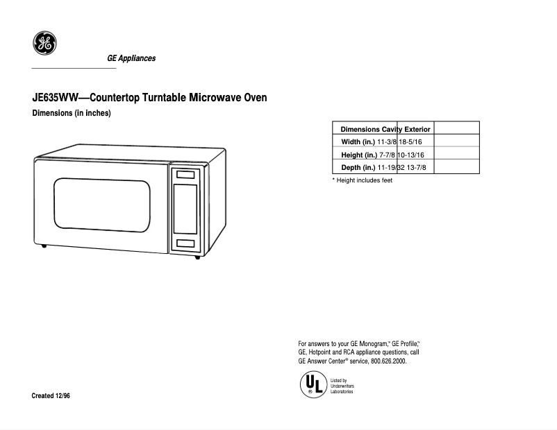 Página 1 del manual Ficha técnica GE JES611WC