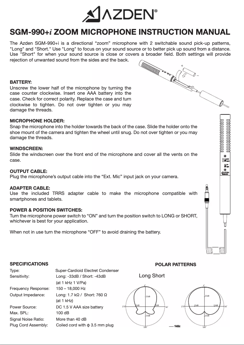 Page 1 de la notice Manuel utilisateur Azden SGM-990+i