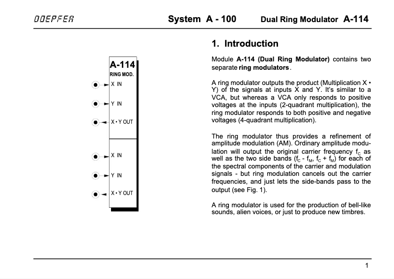 Page 1 de la notice Manuel utilisateur Doepfer A-114