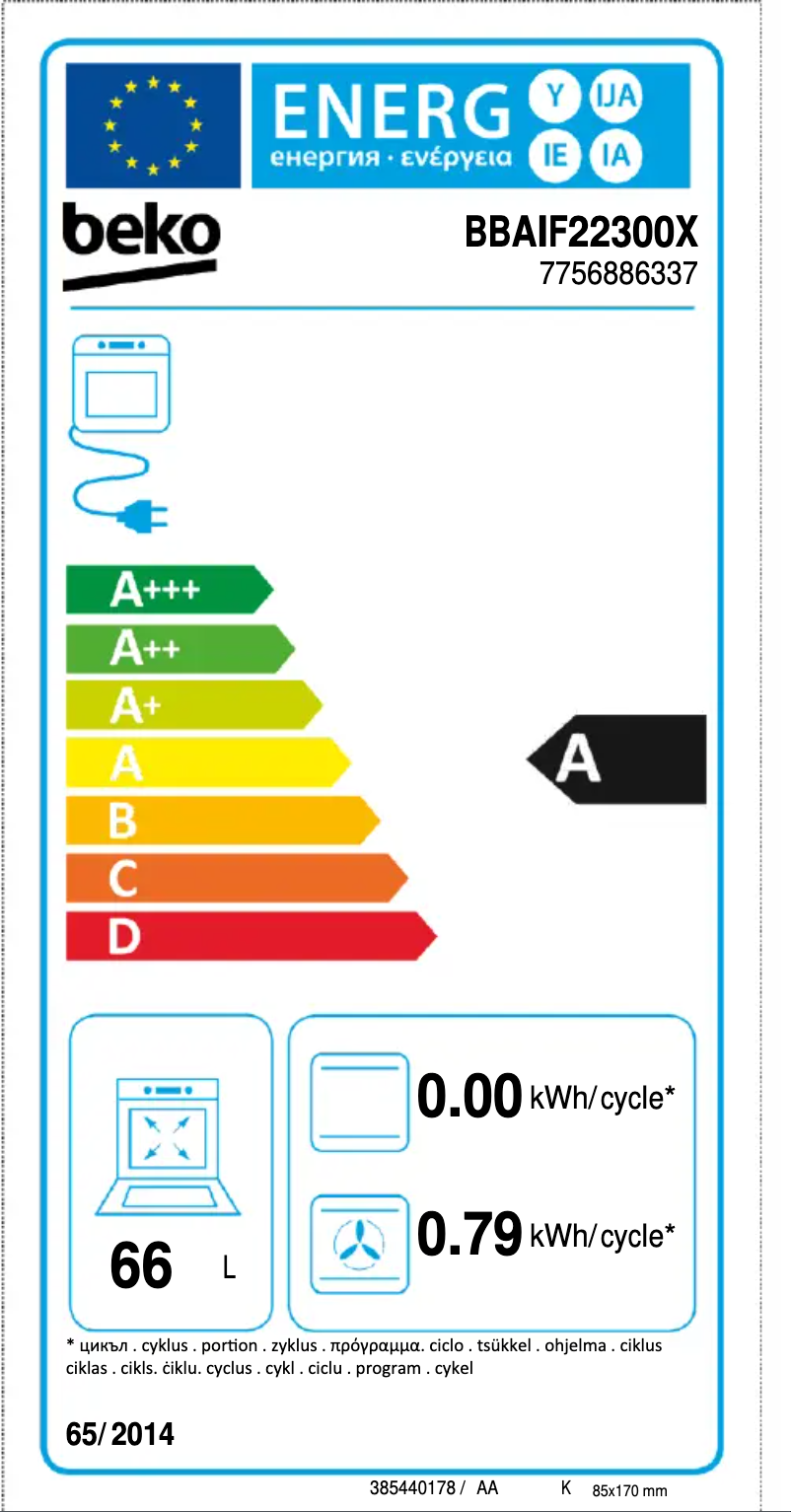 Page 1 de la notice Label énergétique Beko BBAIF22300X