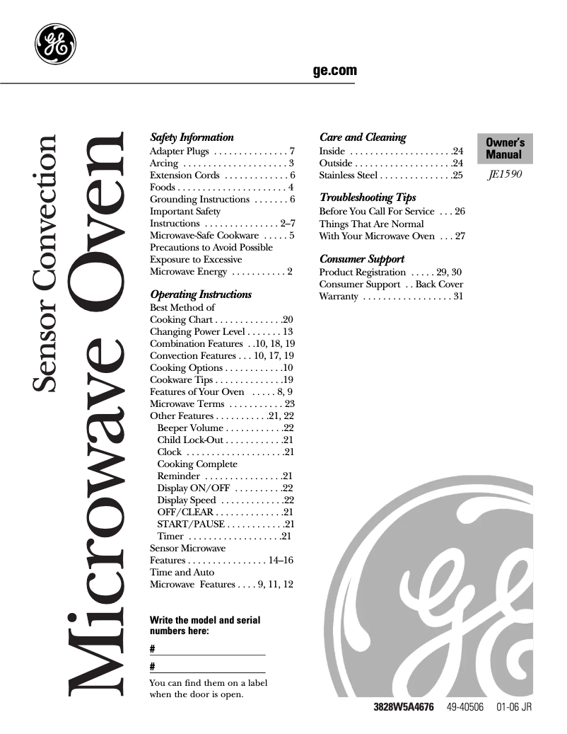 Page n°1 - Manuel d'utilisation et d'entretien GE Profile JE1590BH
