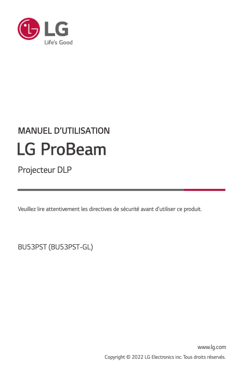 Page 1 de la notice Manuel utilisateur LG ProBeam BU53PST