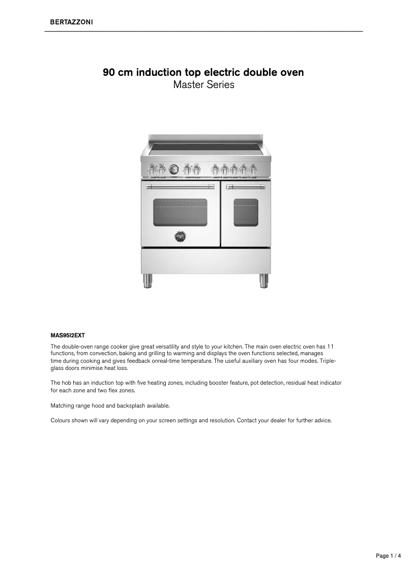 Page n°1 - Fiche technique Bertazzoni MAS95I2EXT
