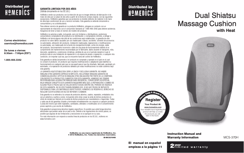 Page n°1 - Manuel utilisateur Homedics MCS-370H