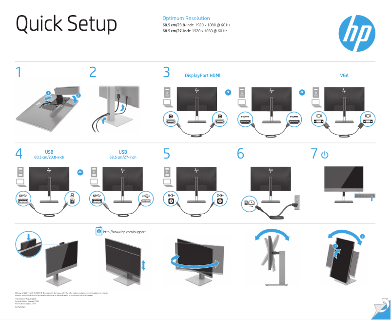 Page n°1 - Guide d'installation HP EliteDisplay E243m