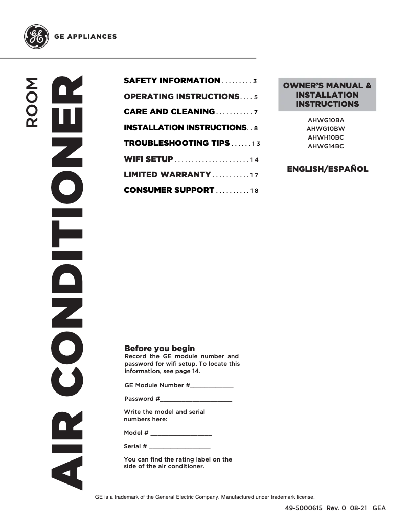 Image de la première page du manuel de l'appareil AHWG10BA