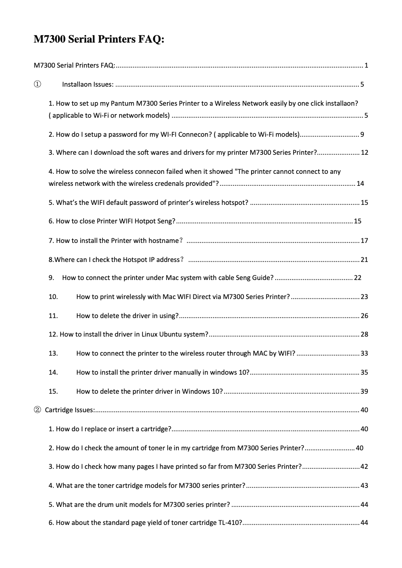 Page 1 de la notice FAQ Pantum M7300FDN