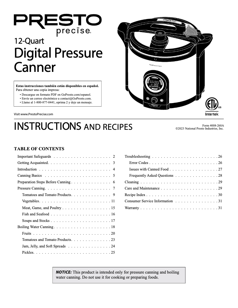 Image de la première page du manuel de l'appareil Precise 02144