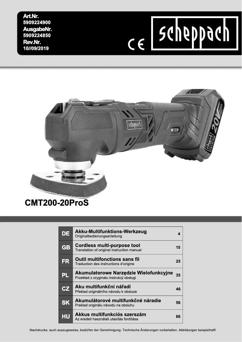 Page 1 de la notice Manuel utilisateur Scheppach CMT200