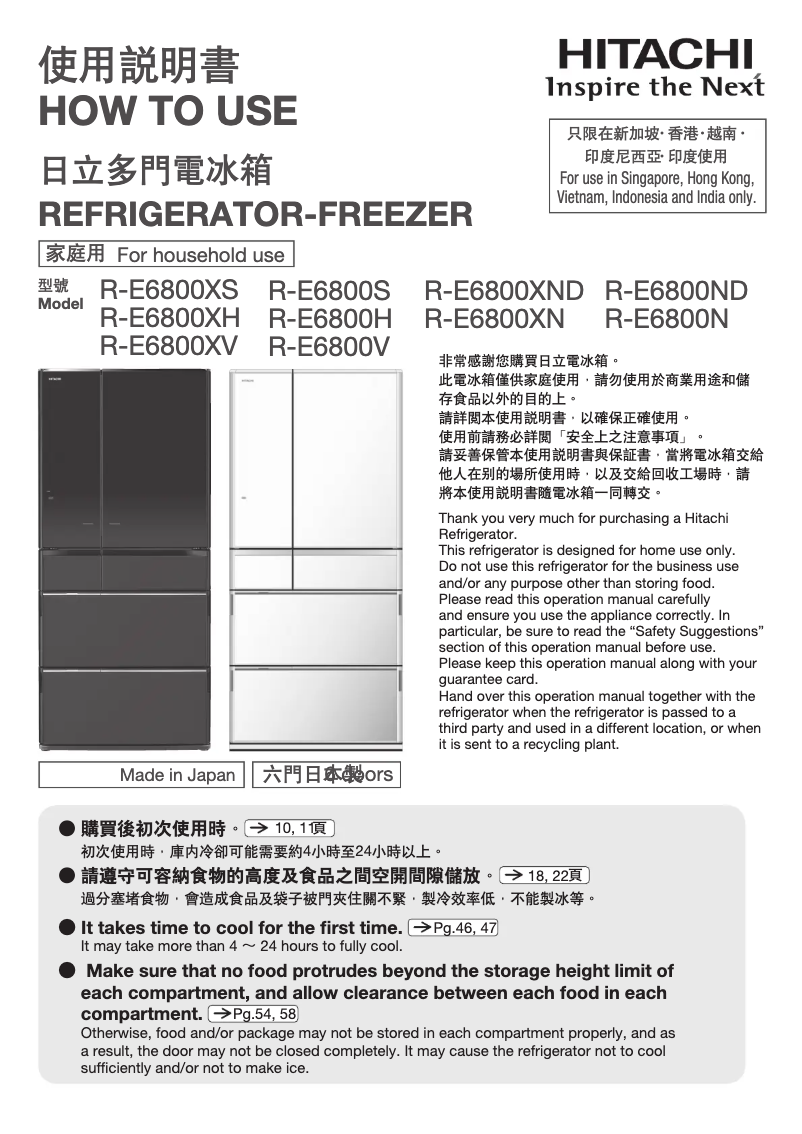 Page n°1 - Manuel utilisateur Hitachi R-E6800V