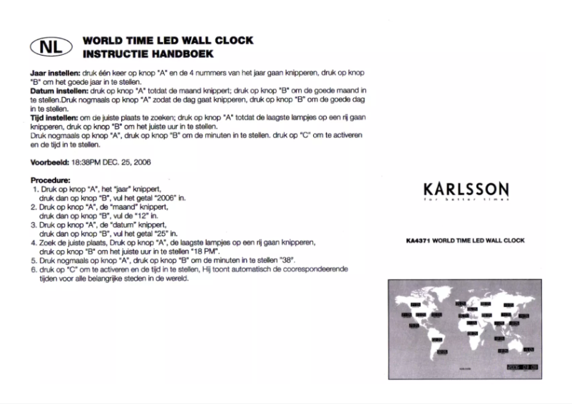 Page n°1 - Manuel utilisateur Karlsson World Time LED KA4371