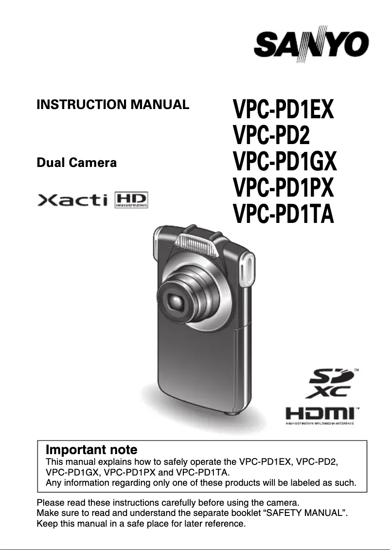 Page n°1 - Manuel utilisateur Sanyo Xacti VPC-PD1TA
