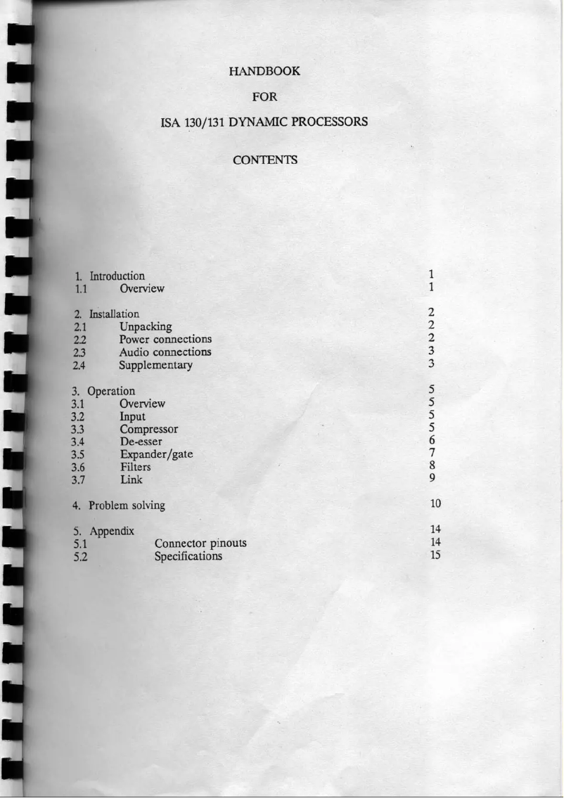 Image de la première page du manuel de l'appareil ISA 130