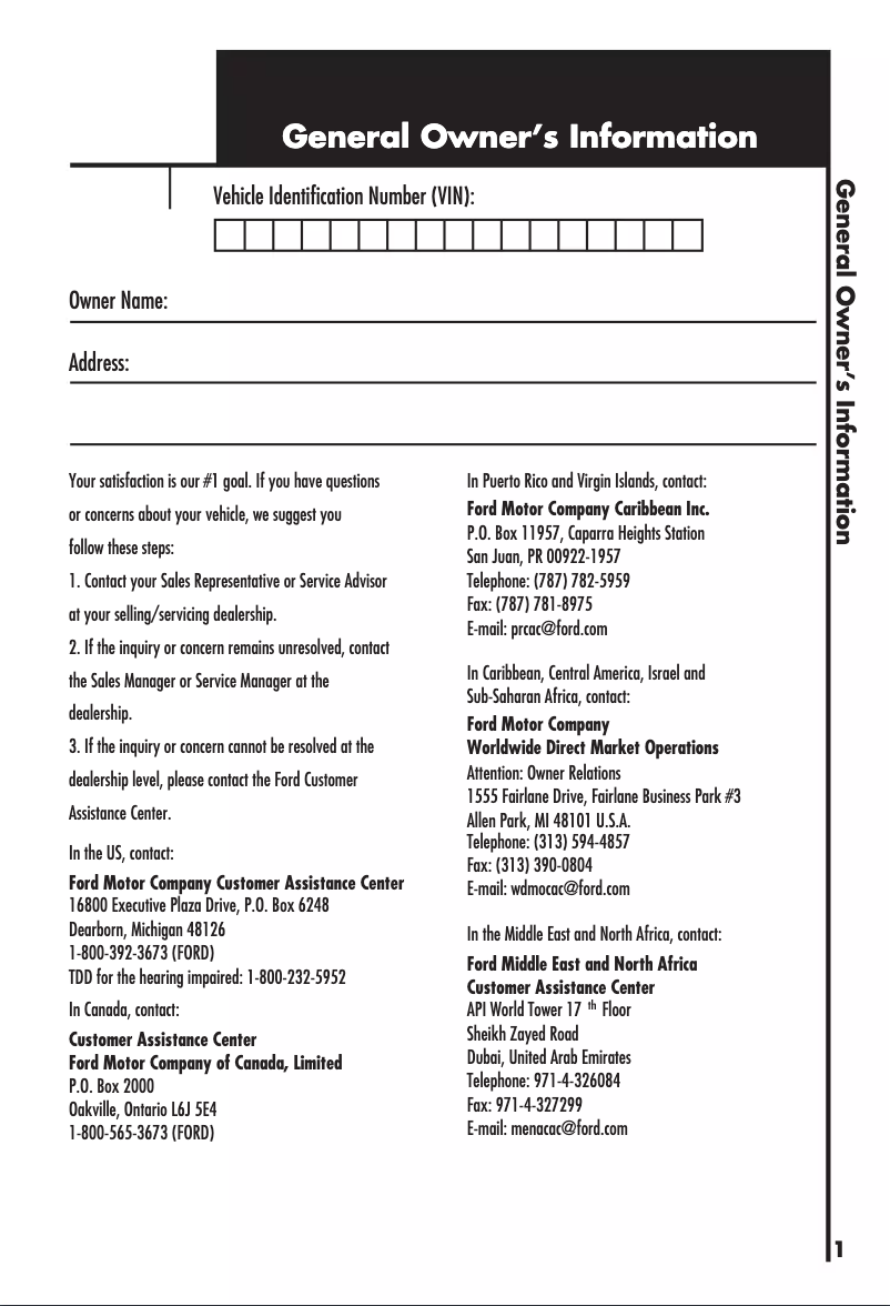 Page n°1 - Manuel d'utilisation et d'entretien Ford Expedition (2001)