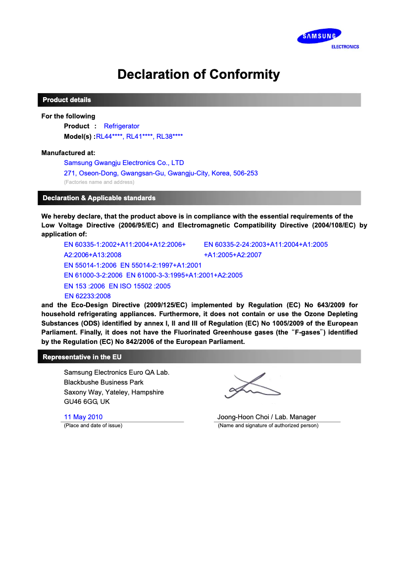 Image de la première page du manuel de l'appareil RL44ECPS1