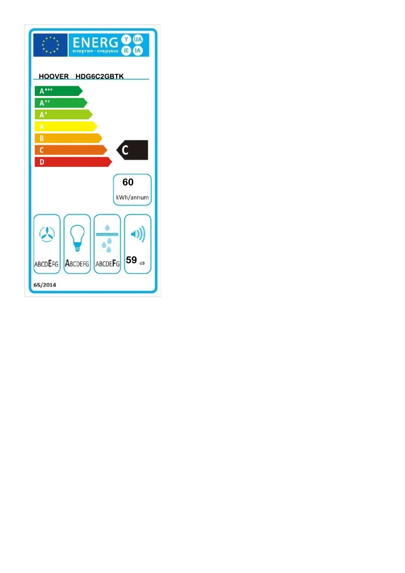 Page n°1 - Label énergétique Hoover HDG6C2GBTK