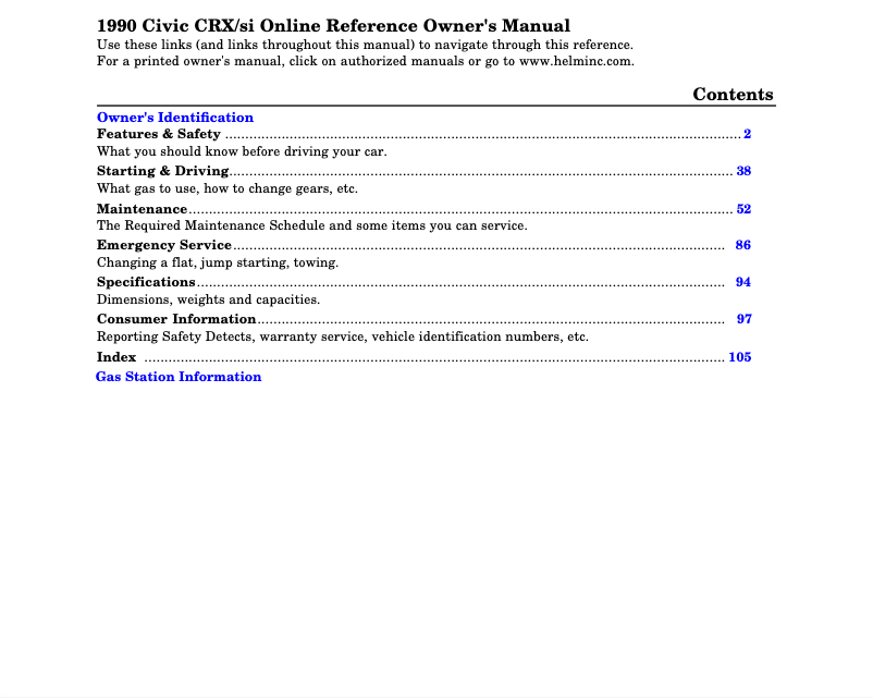 Page 1 de la notice Manuel utilisateur Honda Civic Hatchback (1990)