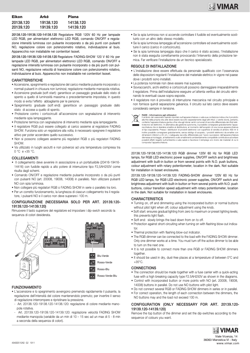 Page n°1 - Manuel utilisateur Vimar 19139.120.B