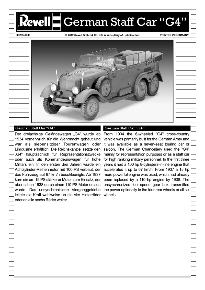 Page 1 de la notice Manuel utilisateur Revell German Staff Car G4