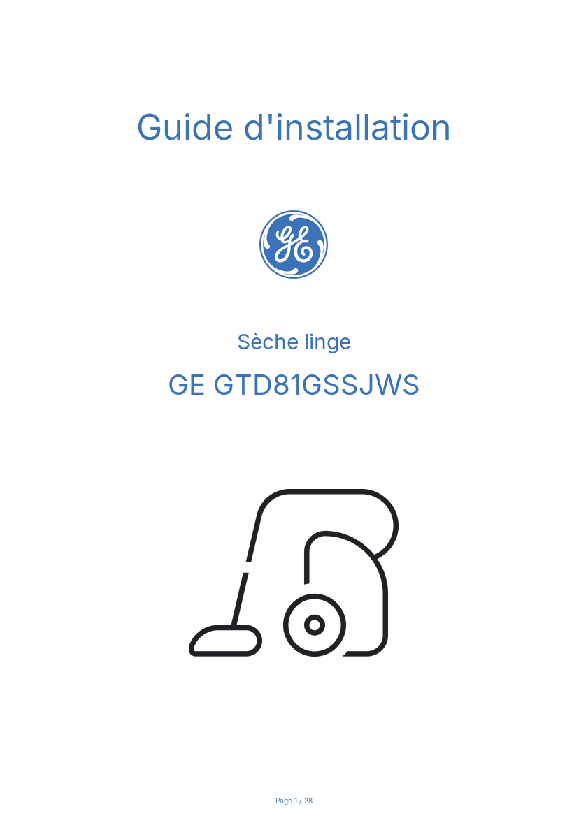 Page n°1 - Guide d'installation GE GTD81GSSJWS