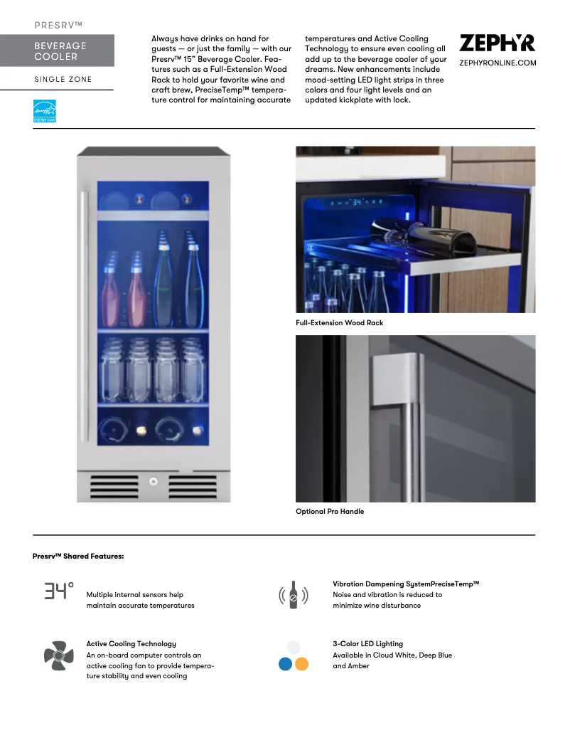 Page 1 de la notice Fiche technique Zephyr PRB15C01CG
