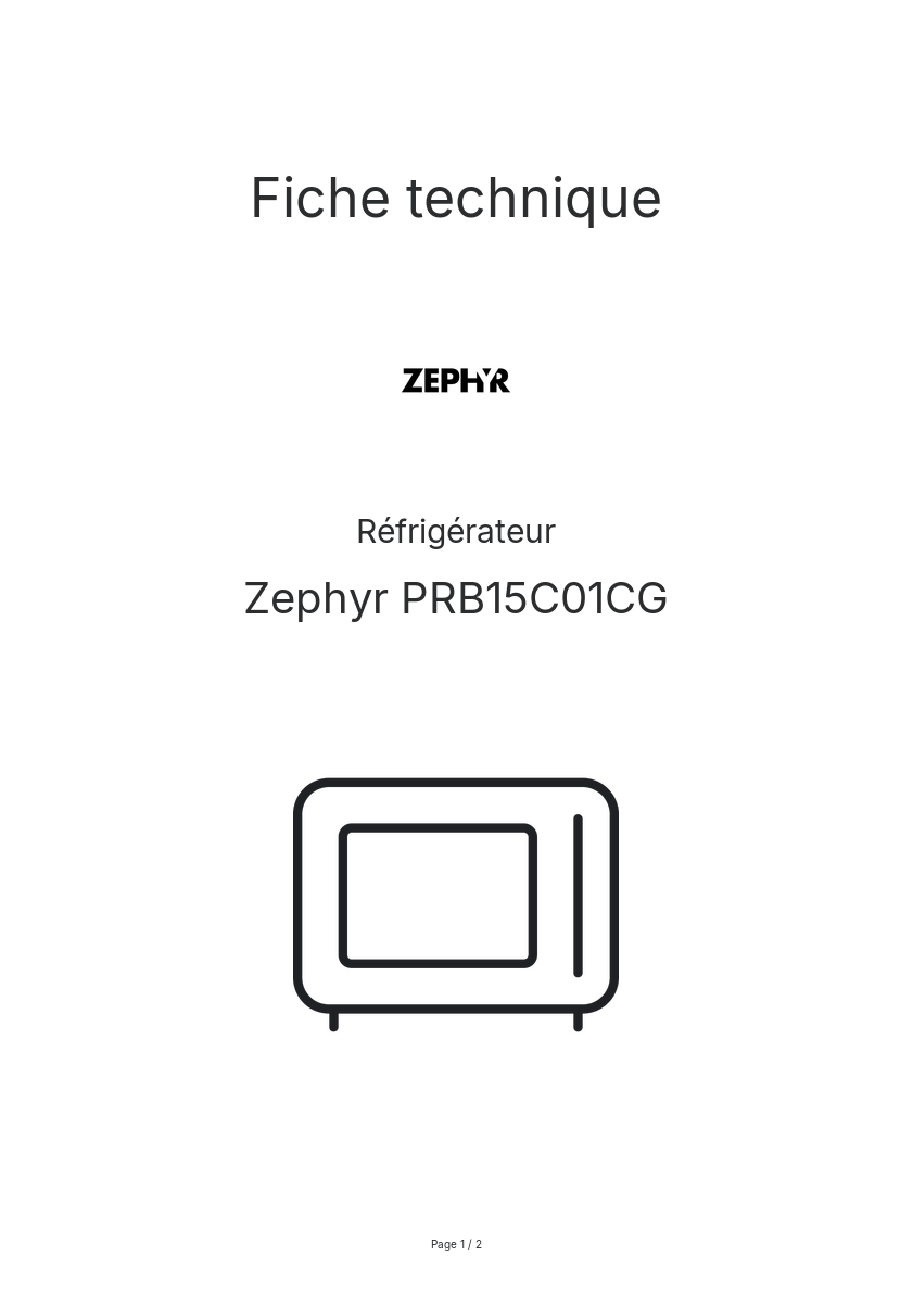 Page n°1 - Fiche technique Zephyr PRB15C01CG