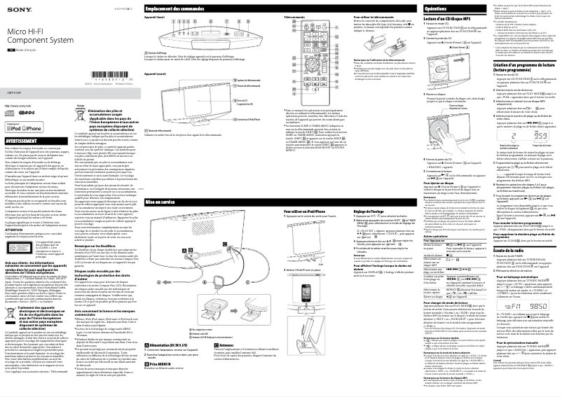 Page 1 de la notice Manuel utilisateur Sony CMT-V10iP