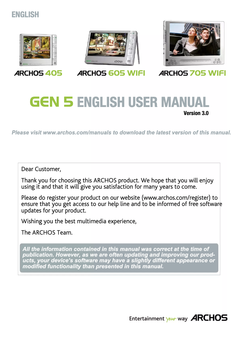 Page 1 de la notice Manuel utilisateur Archos 605 WiFi