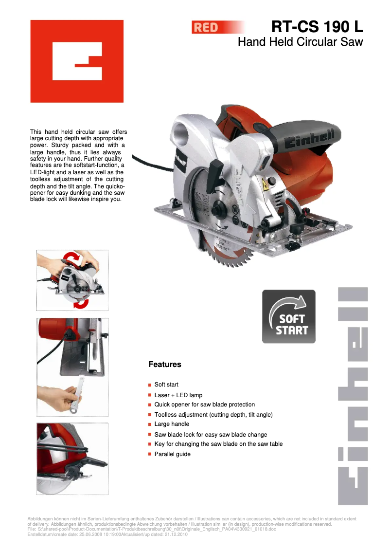 Page n°1 - Fiche technique Einhell RT-CS 190 L