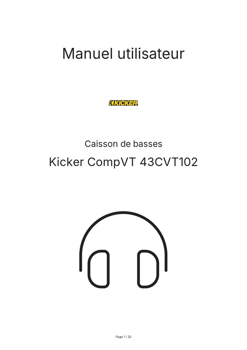 Page n°1 - Manuel utilisateur Kicker CompVT 43CVT102