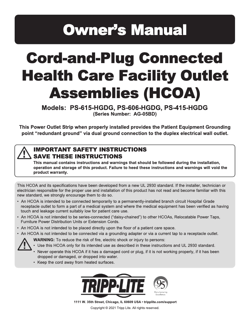 Page n°1 - Manuel utilisateur Tripp Lite PS-615-HGDG